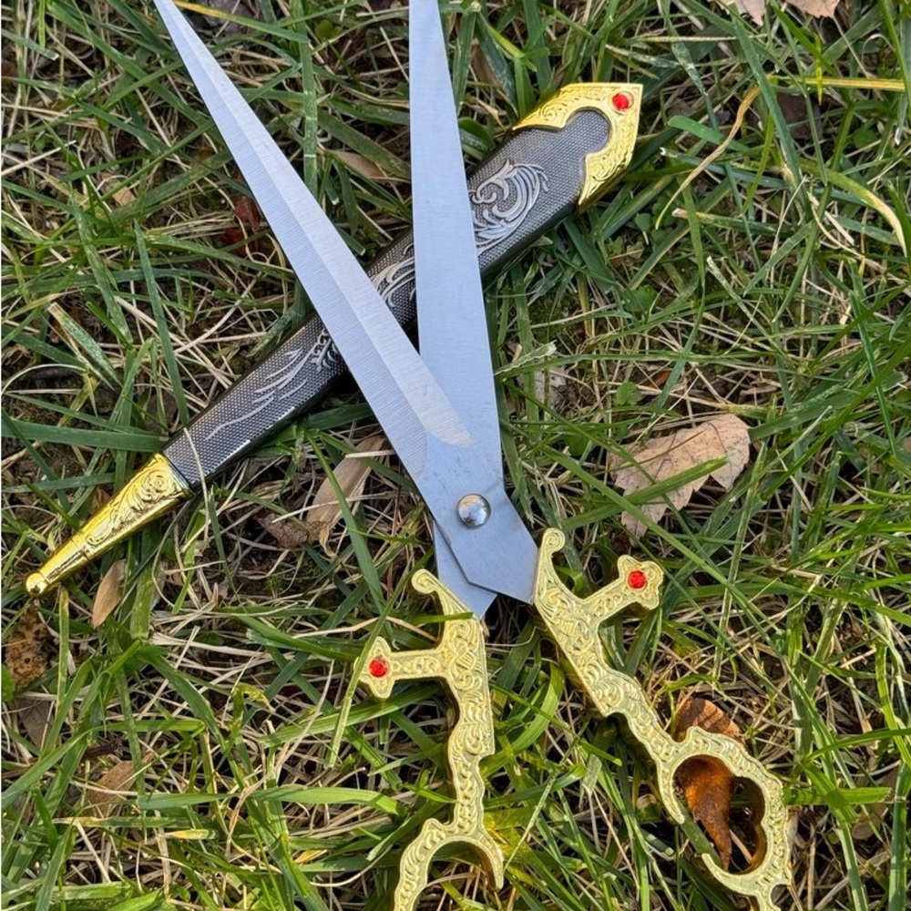 Ornate Gold and Silver Scissors with Sheath